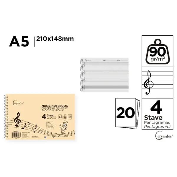 Producto Cuaderno De Música 4 Pentagramas A5 Imagen