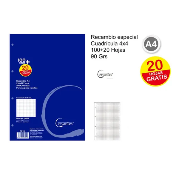 Producto Recambios Folios A4 120 Hojas 4 Taladro 90g Imagen