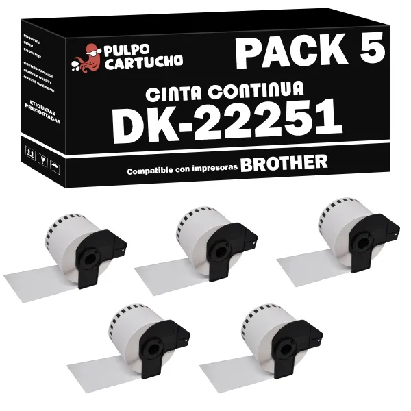Producto Pack 5 cintas compatibles Brother DK-22251 CINTA CONTINUA negro / rojo Imagen