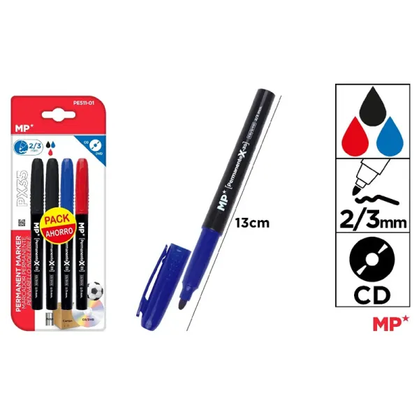 Producto Marcador Permanente 4 Uds. Pack Ahorro (azul, negro, rojo) Imagen