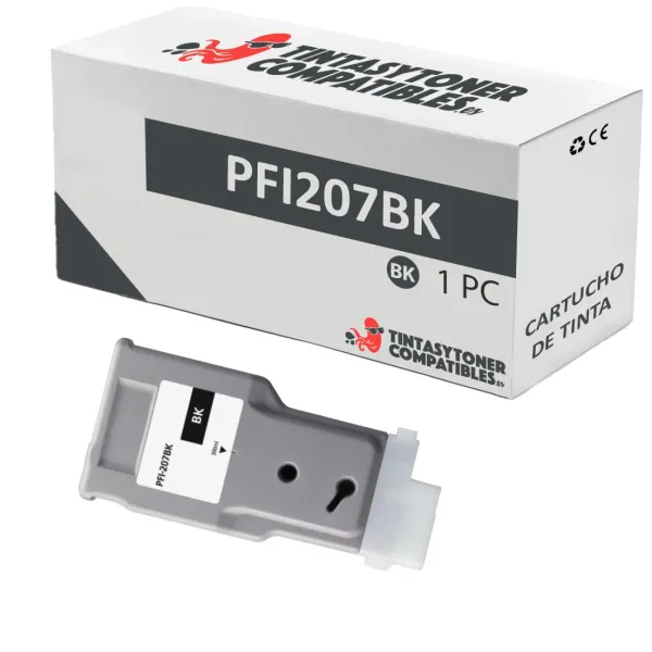 Product Cartucho de tinta compatible Canon PFI207BK Negro · 300 ml Image