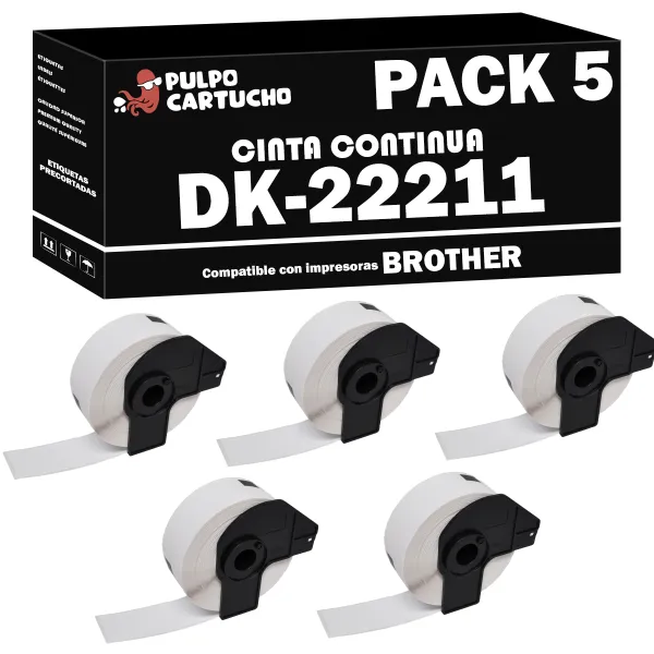 Producto Pack 5 cintas compatibles Brother DK-22211 Cinta Continua blanco Imagen