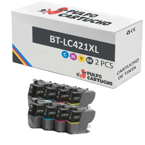 Producto Pack 8 cartuchos de tinta compatibles Brother LC421XL amarillo, magenta, negro y cian Imagen