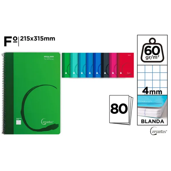 Product Cuaderno MP Espiral Folio de Cuadrícula 4x4mm Tapa Blanda de 80 Hojas 60g Image