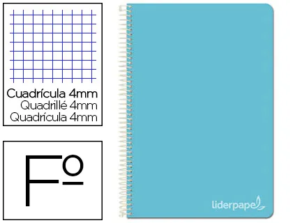 Producto Cuaderno espiral folio tapa dura cuadros 4MM celeste Liderpapel Imagen