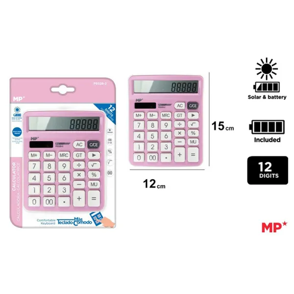 Produto Calculadora de Sobremesa Solar y Pilas Rosa 12 Dígitos MP Imagem