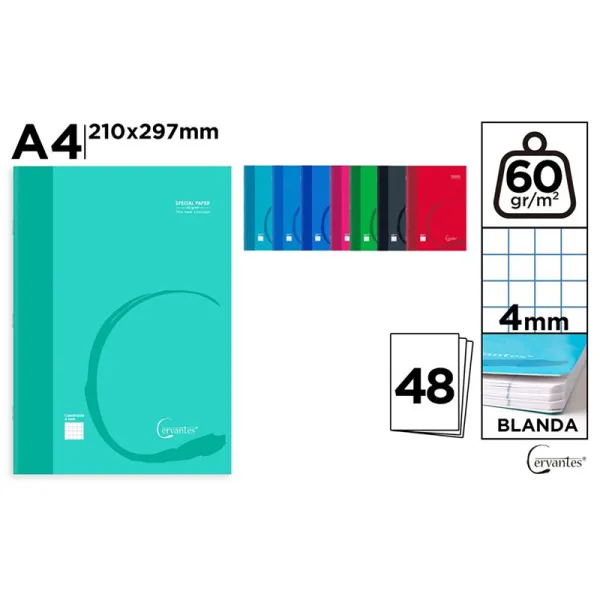 Produto Cuaderno Cervantes Grapado A4 de Cuadrícula 4x4mm Tapa Blanda de 48 Hojas 60g Imagem