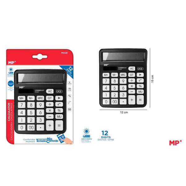 Produto Calculadora de Sobremesa Solar y Pilas Negra 12 Dígitos MP Imagem