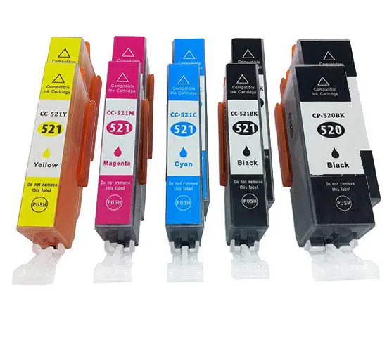 Producto Pack 10 cartuchos de tinta compatibles Canon CLI 521/PGI 520 amarillo, magenta, negro y cian Imagen