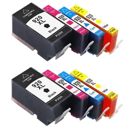 Pack 8 cartuchos de tinta compatibles HP 920 XL amarillo, magenta, negro y cian