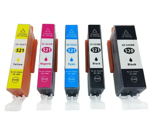 Pack 5 cartuchos de tinta compatibles Canon CLI 521/PGI 520 amarillo, magenta, negro y cian
