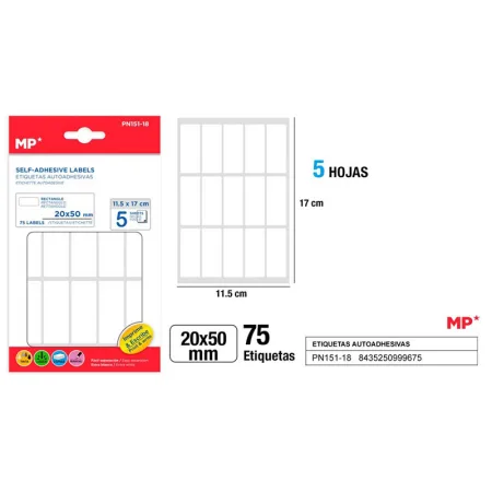 Etiquetas Autoadhesivas Rectangulares Blancas 20x50mm 75u