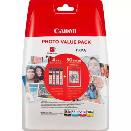 Cartucho de tinta original Canon CLI581XL Pack 4 + 50 Hojas Papel Fotográfico