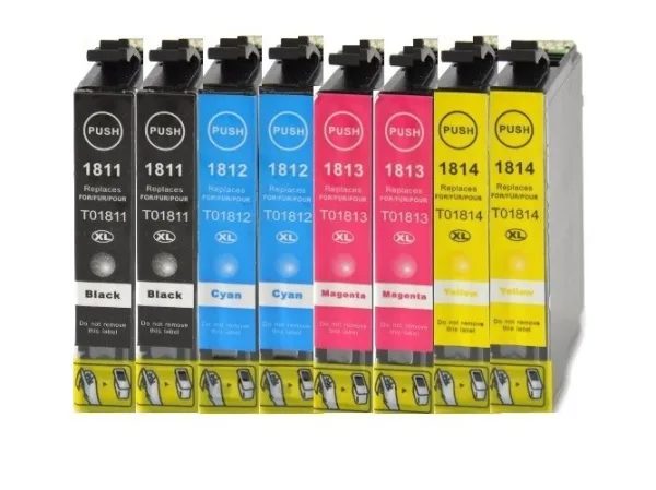 Pack 8 cartuchos de tinta compatibles Epson T1811/T1812/T1813/T1814 negro, cian, magenta y amarillo