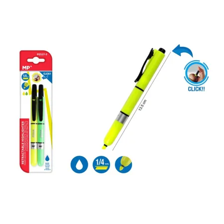 Marcador Fluorescente Retráctil Amarillo y Verde