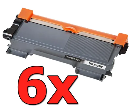 Pack 6 tóner compatibles Brother TN-2220 negro