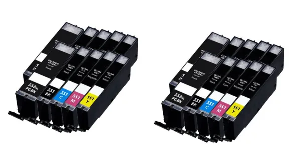 Pack 20 cartuchos de tinta compatibles Canon CLI 551 XL/PGI 550 XL amarillo, magenta, negro y cian
