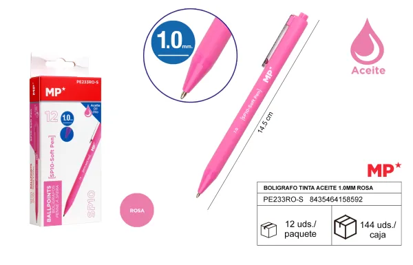 Boligrafo tinta aceite 1.0mm rosa MP