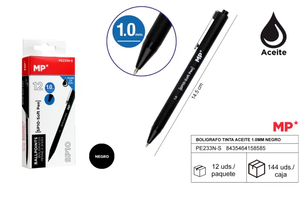 Boligrafo tinta aceite 1.0mm negro MP