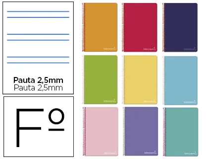 Cuaderno espiral folio tapa dura pauta 2,5 MM colores surtidos Liderpapel