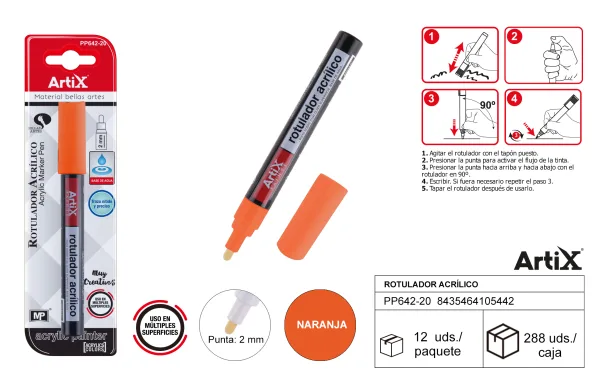 Rotulador pintura acrilica naranja Artix