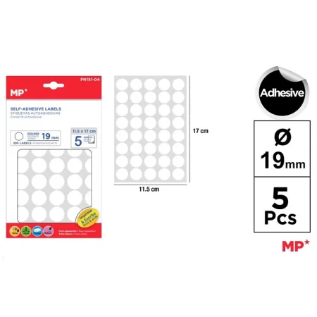 Etiquetas Autoadhesivas Redondas Blancas ø19mm 200u
