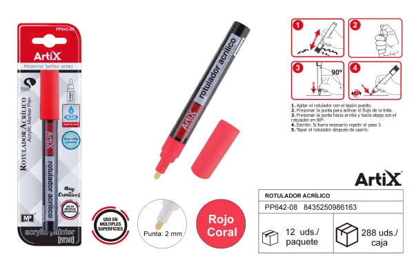 Rotulador pintura acrilica rojo Artix