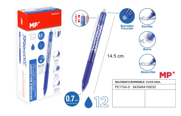 Boligrafo borrable click azul MP
