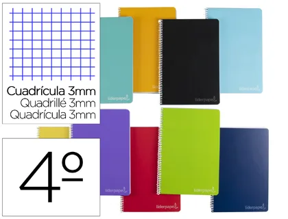 Cuaderno espiral cuarto witty tapa dura cuadros 3MM Liderpapel