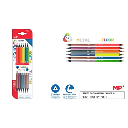Lapices Bicolor Metal y Fluor 6u
