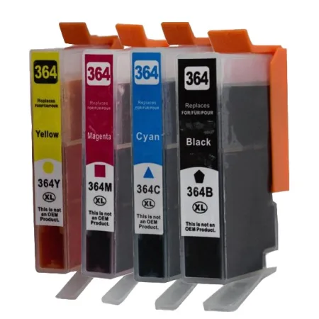 Pack 4 cartuchos de tinta compatibles HP 364 XL amarillo, magenta, negro y cian