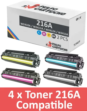 Pack 4 tóner compatibles HP 216A / W2410A/216A / W2411A/216A / W2412A/216A / W2413A negro, cian, amarillo y