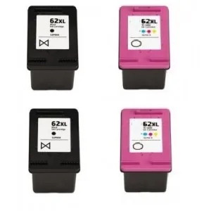 Pack 4 cartuchos de tinta compatibles HP 62 XL negro