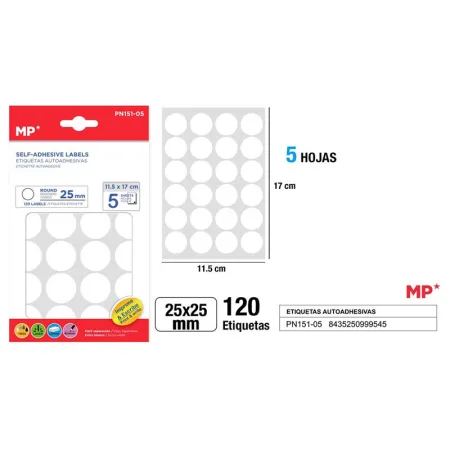 Etiquetas Autoadhesivas Redondas Blancas Ø25mm 120u