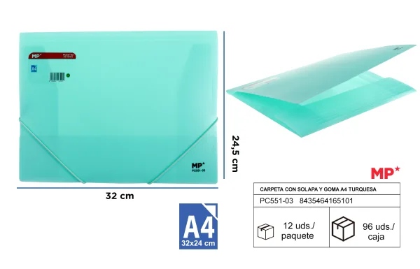 Carpeta con gomas y solapas A4 turquesa MP