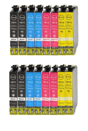 Pack 16 cartuchos de tinta compatibles Epson T1811/T1812/T1813/T1814 negro, cian, magenta y amarillo
