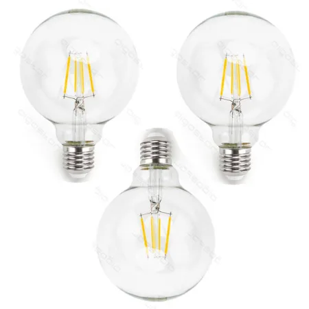 Pack 3 Bombillas de Filamento LED E27 G95 4W Luz Cálida 2700K