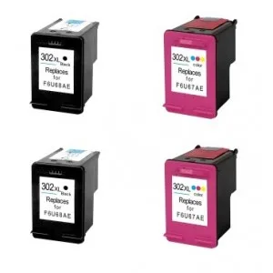 Pack 4 cartuchos de tinta compatibles HP 302 XL negro