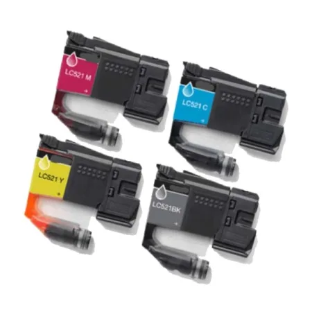 Pack 4 cartuchos de tinta compatibles Brother LC521/LC521 Pigmentada amarillo, magenta, cian y negro