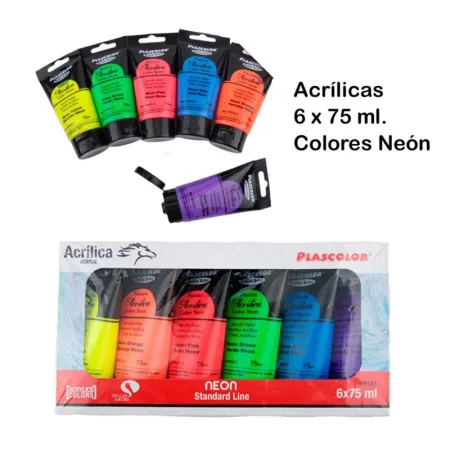Pintura acrilica 6 tubos colores fluorescentes 75ML Artix