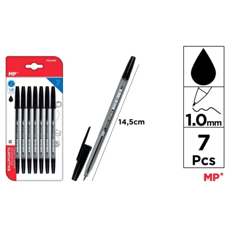 Pack de Bolígrafos Negros Punta 1mm 7u MP