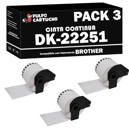 Pack 3 cintas compatibles Brother DK-22251 CINTA CONTINUA negro / rojo
