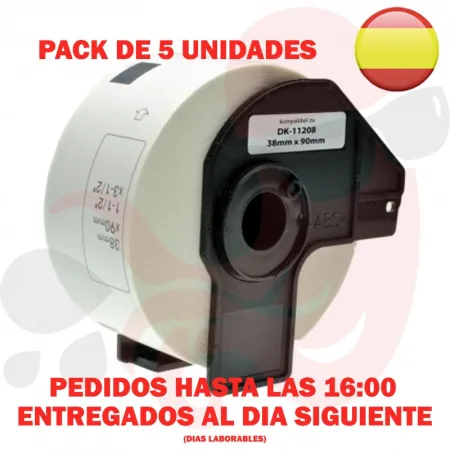 Pack 5 packs de etiquetas compatibles Brother DK-11208 Etiquetas Precortadas blanco