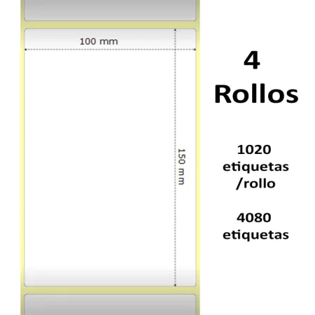 Etiquetas compatible Zebra Pack 4 Rollos Etiquetas Perforadas 100x150 mm 4080 Etiquetas