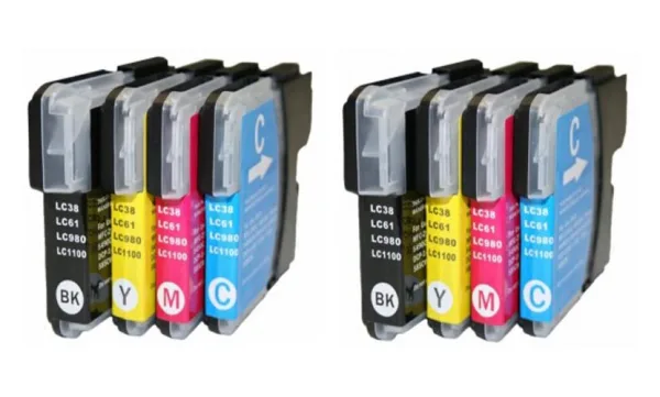 Pack 8 cartuchos de tinta compatibles Brother LC985 amarillo, magenta, negro y cian