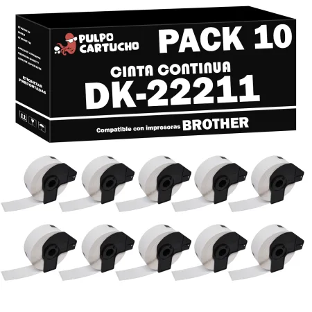 Pack 10 cintas compatibles Brother DK-22211 Cinta Continua blanco