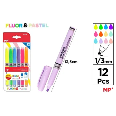 Marcador Fluorescente 12 Uds. Pack Ahorro (Tipo Boligrafo)