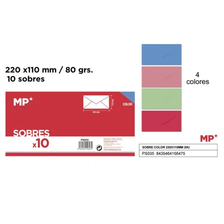 Pack de 10 Sobres Americanos Color Pastel 220x110mm