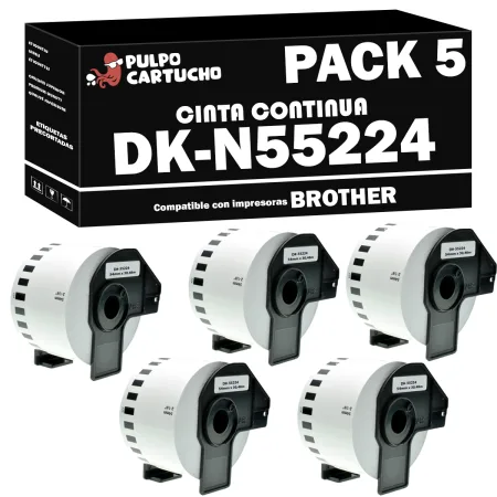 Pack 5 packs de etiquetas compatibles Brother DK-N55224 Etiquetas No Adhesivas negro / blanco