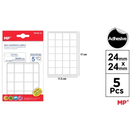 Etiquetas Autoadhesivas Rectangulares Blancas 24x24mm 120u